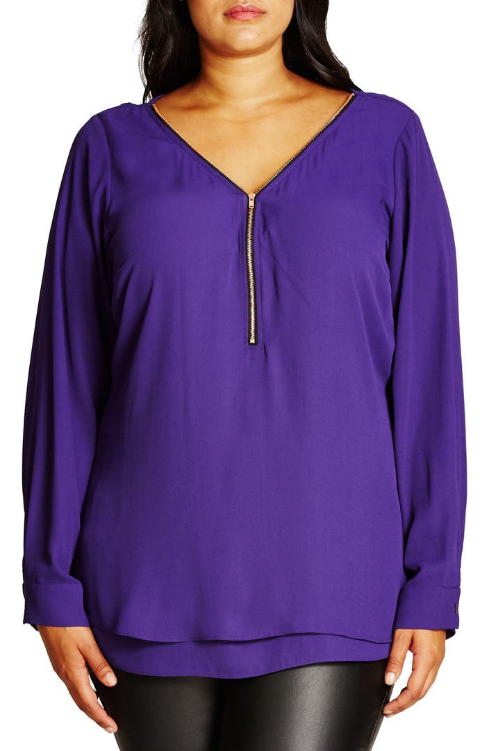 City Chic 'Sexy Fling' Zip V-Neck Top (Plus Size) | Nordstrom