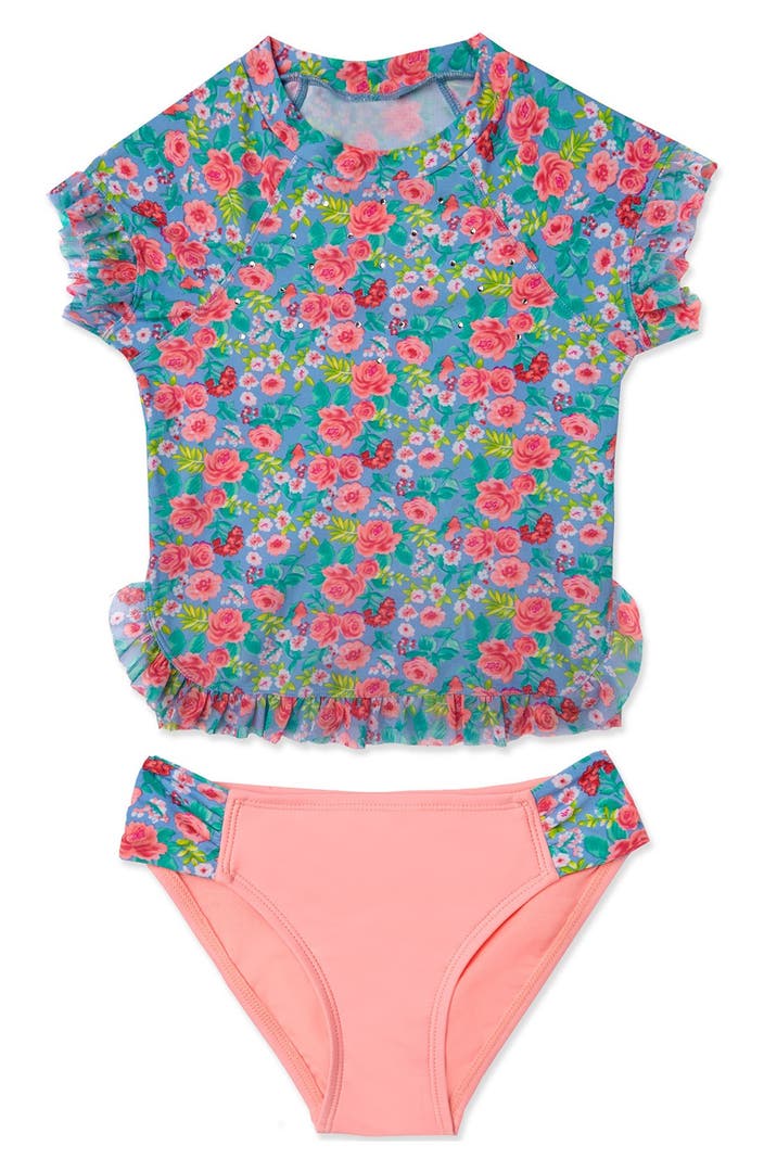 Hula Star 'Rose Tango' Two-Piece Rashguard Swimsuit (Toddler Girls ...