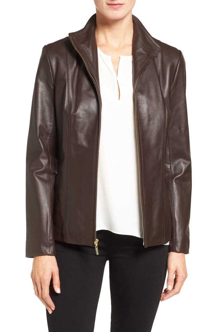 Cole Haan Wing Collar Lambskin Leather Jacket | Nordstrom