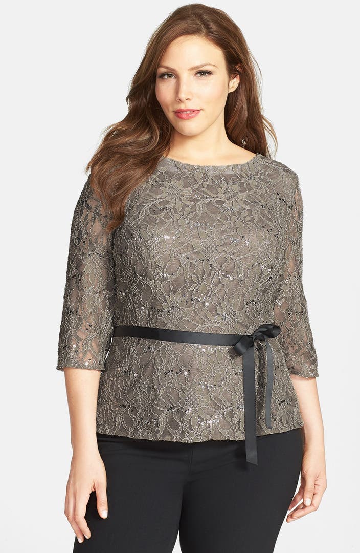 Alex Evenings Belted Lace Blouse (Plus Size) | Nordstrom
