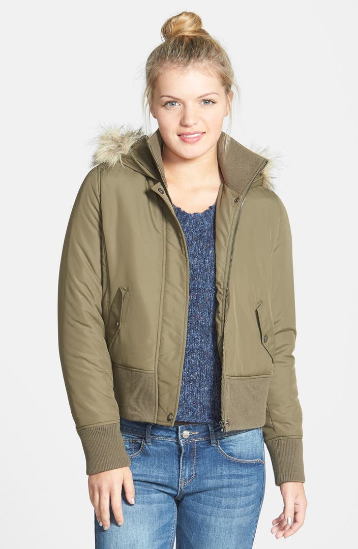 BP. Hooded Bomber Jacket with Faux Fur Trim (Juniors) | Nordstrom