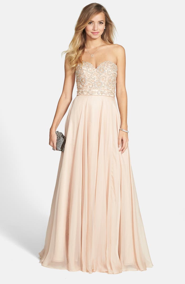 Sherri Hill Embellished Chiffon Strapless Gown | Nordstrom