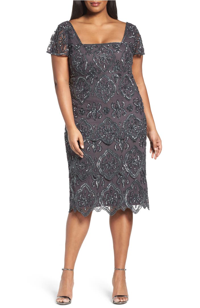 Pisarro Nights Lace Tiers Embellished Cocktail Sheath Dress (Plus Size ...