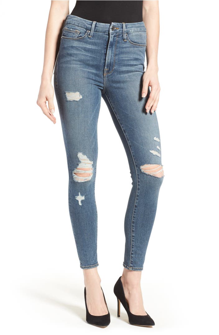 Good American Good Waist High Waist Ripped Skinny Jeans | Nordstrom