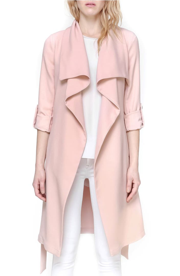 Soia & Kyo Roll Sleeve Drape Front Long Trench Coat | Nordstrom