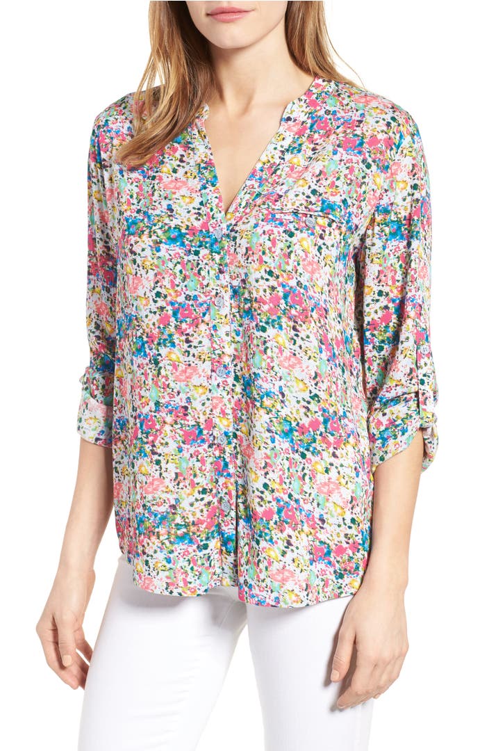 KUT from the Kloth 'Jasmine' Floral Print Roll Sleeve Blouse | Nordstrom