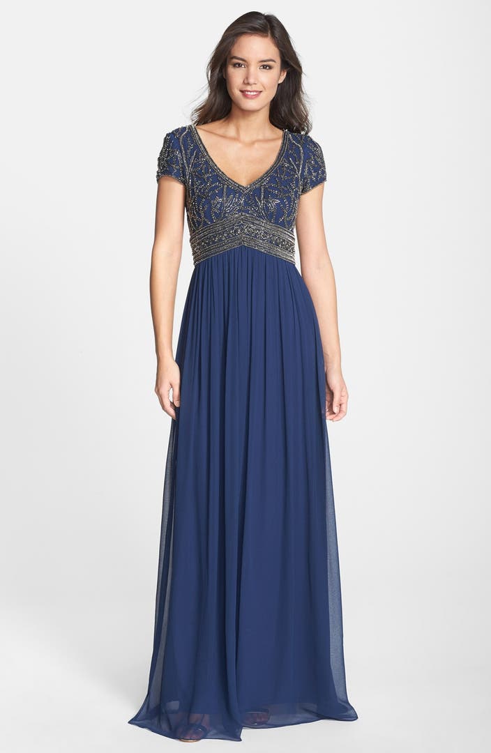 Adrianna Papell Beaded Bodice V-Neck Gown | Nordstrom