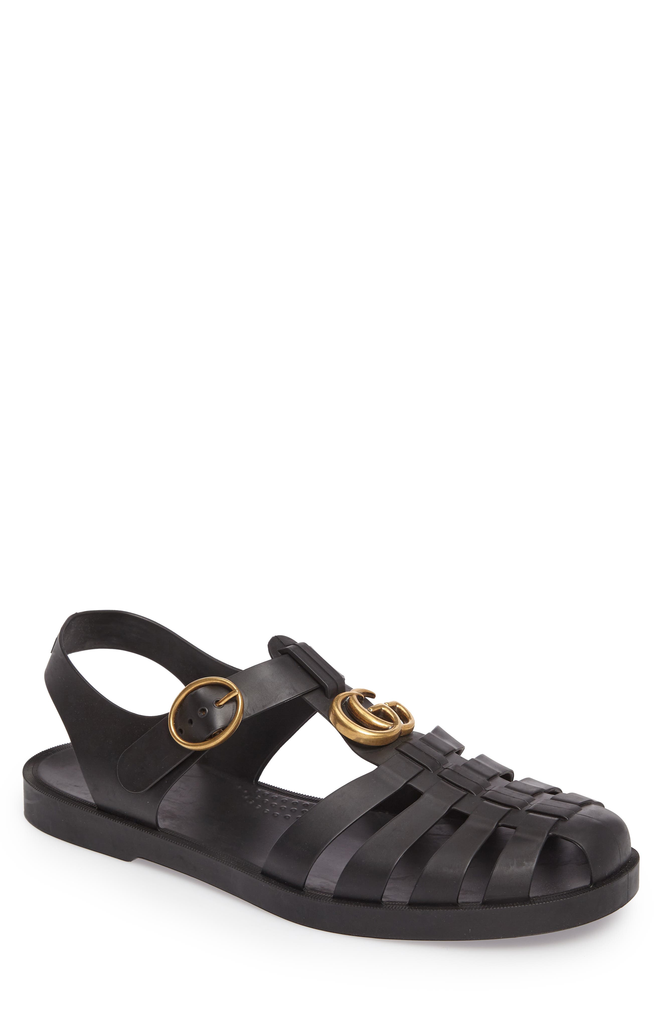 GUCCI TIGER HEAD RUBBER BUCKLE SANDALS IN BLACK | ModeSens