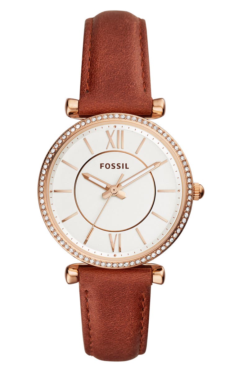 Fossil CARLIE T-BAR CRYSTAL LEATHER STRAP WATCH, 35MM
