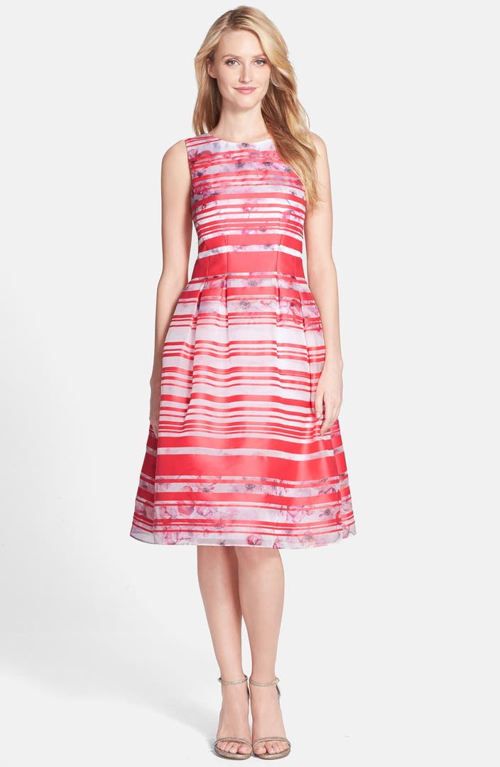 Kay Unger Stripe Floral Print Fit & Flare Dress | Nordstrom