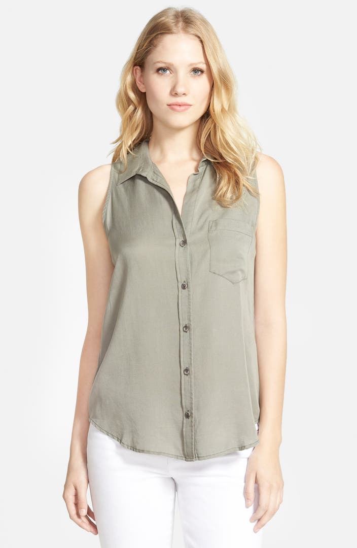 Side Stitch Sleeveless Button Front Shirt | Nordstrom