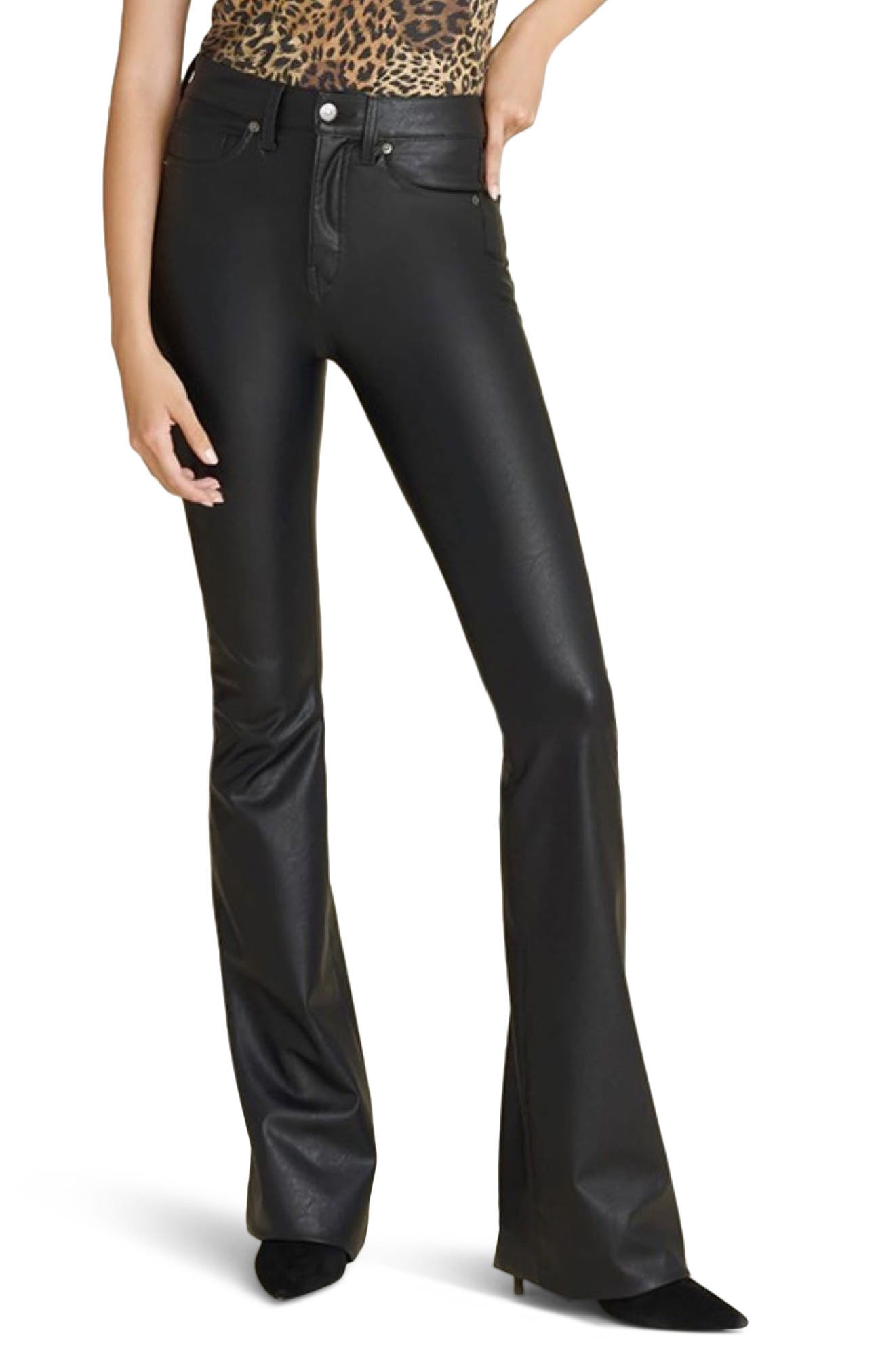black faux leather pants womens