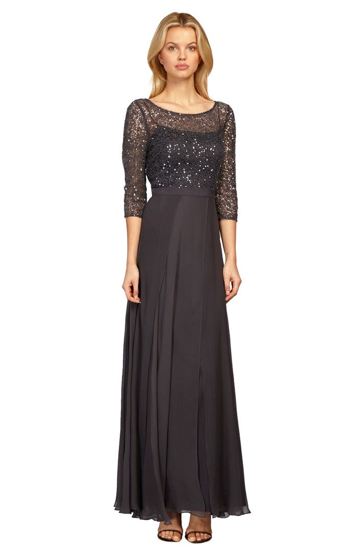 Kay Unger Beaded Bodice Silk Chiffon Gown | Nordstrom