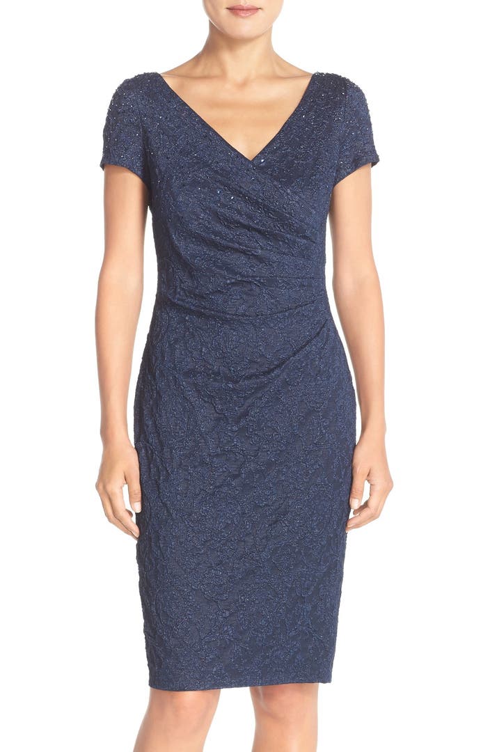 Adrianna Papell Embellished Metallic Jacquard Sheath Dress | Nordstrom