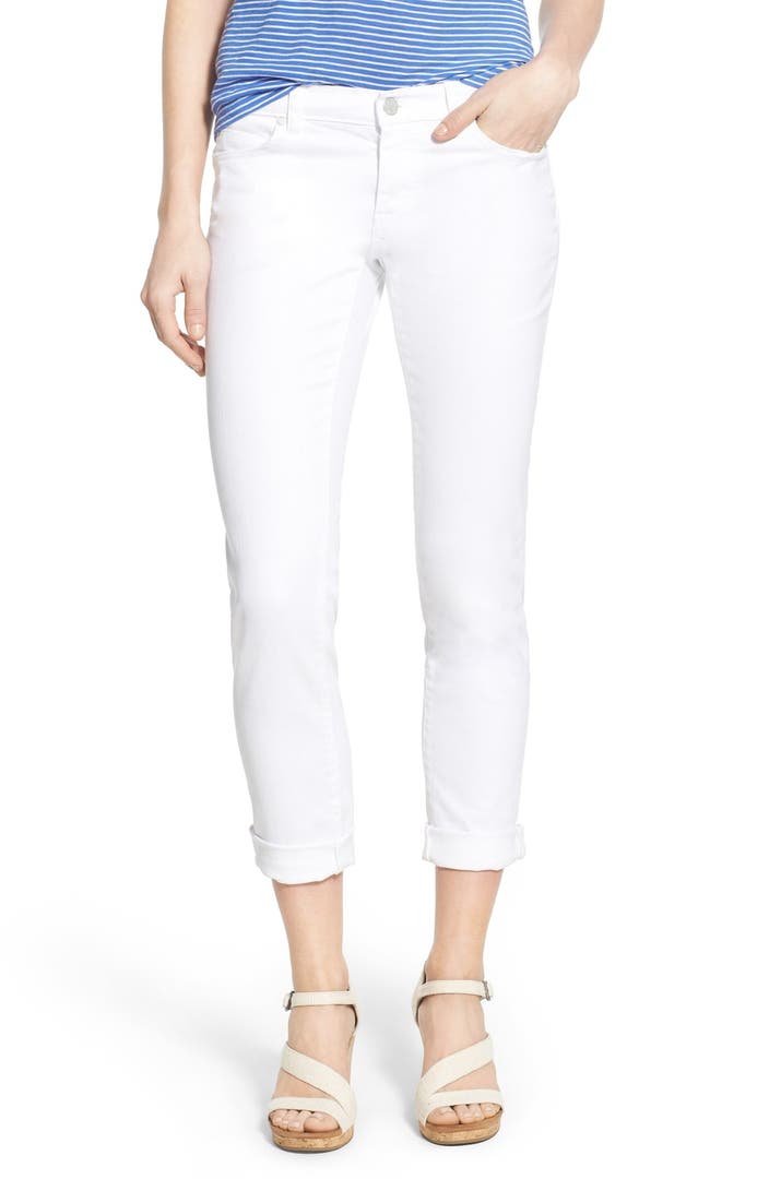 Caslon® White Stretch Denim Crop Boyfriend Jeans (Regular & Petite ...