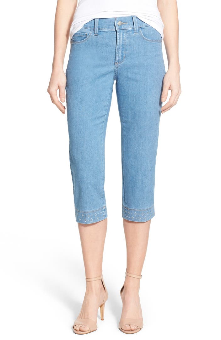 NYDJ 'Ariel' Embellished Cuff Stretch Crop Jeans | Nordstrom