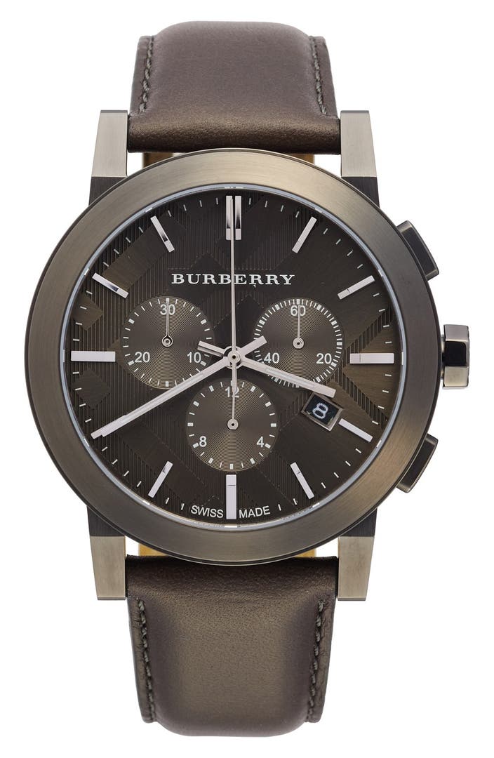 Burberry Check Stamped Chronograph Leather Strap Watch, 42mm | Nordstrom