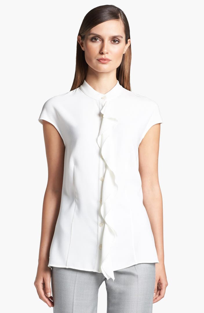 St. John Collection Double Ruffle Luxe Crepe Blouse | Nordstrom