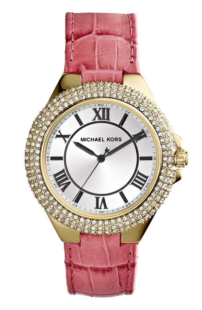 Michael Kors 'Slim Camille' Pavé Bezel Leather Strap Watch, 33mm ...