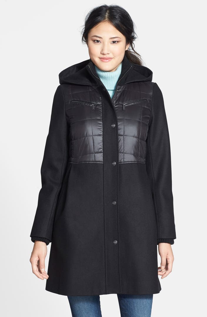 DKNY Quilted Wool Blend Hooded Babydoll Coat | Nordstrom