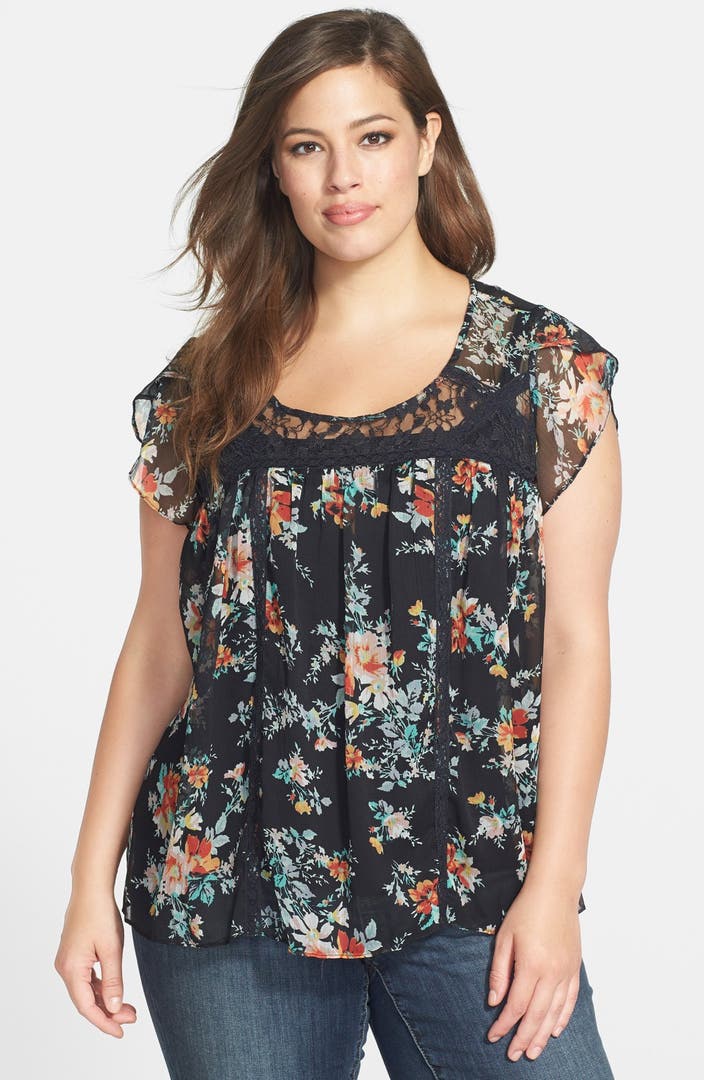 Jessica Simpson 'Clementine' Lace Inset Babydoll Top (Plus Size ...