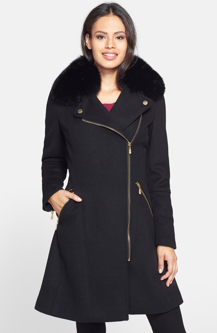 1 Madison Asymmetrical Wool Blend Coat with Genuine Fox Fur (Online ...