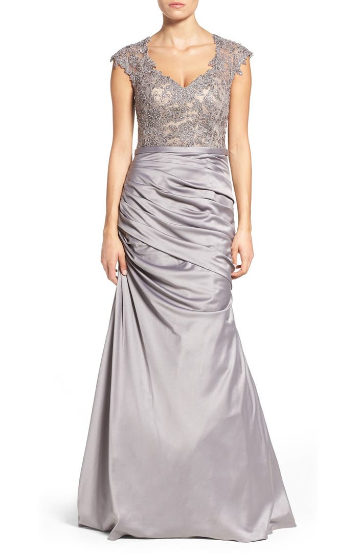 La Femme Embellished Lace & Satin Mermaid Gown | Nordstrom