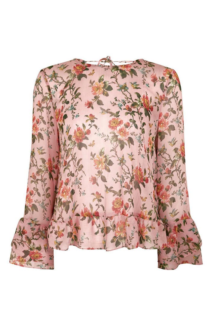 Topshop Floral Trumpet Sleeve Blouse | Nordstrom