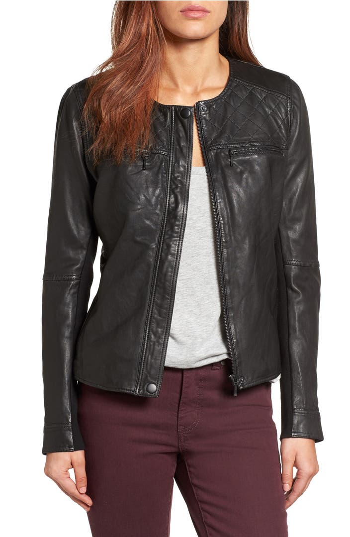 Caslon® Collarless Leather Jacket (Regular & Petite) | Nordstrom