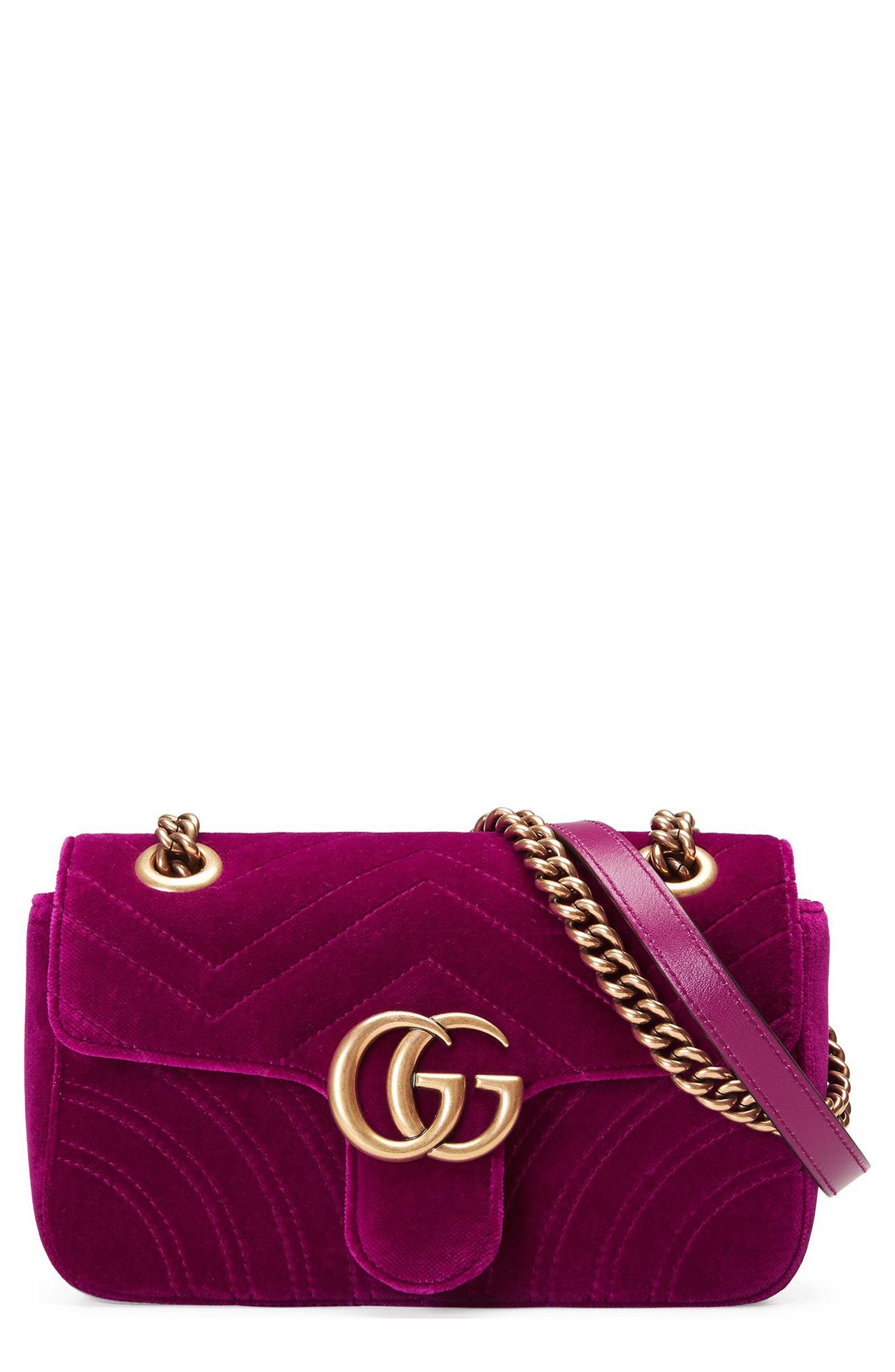 GUCCI GG MARMONT 2.0 SUEDE SHOULDER BAG, FUCHSIA , RED/BROWN | ModeSens