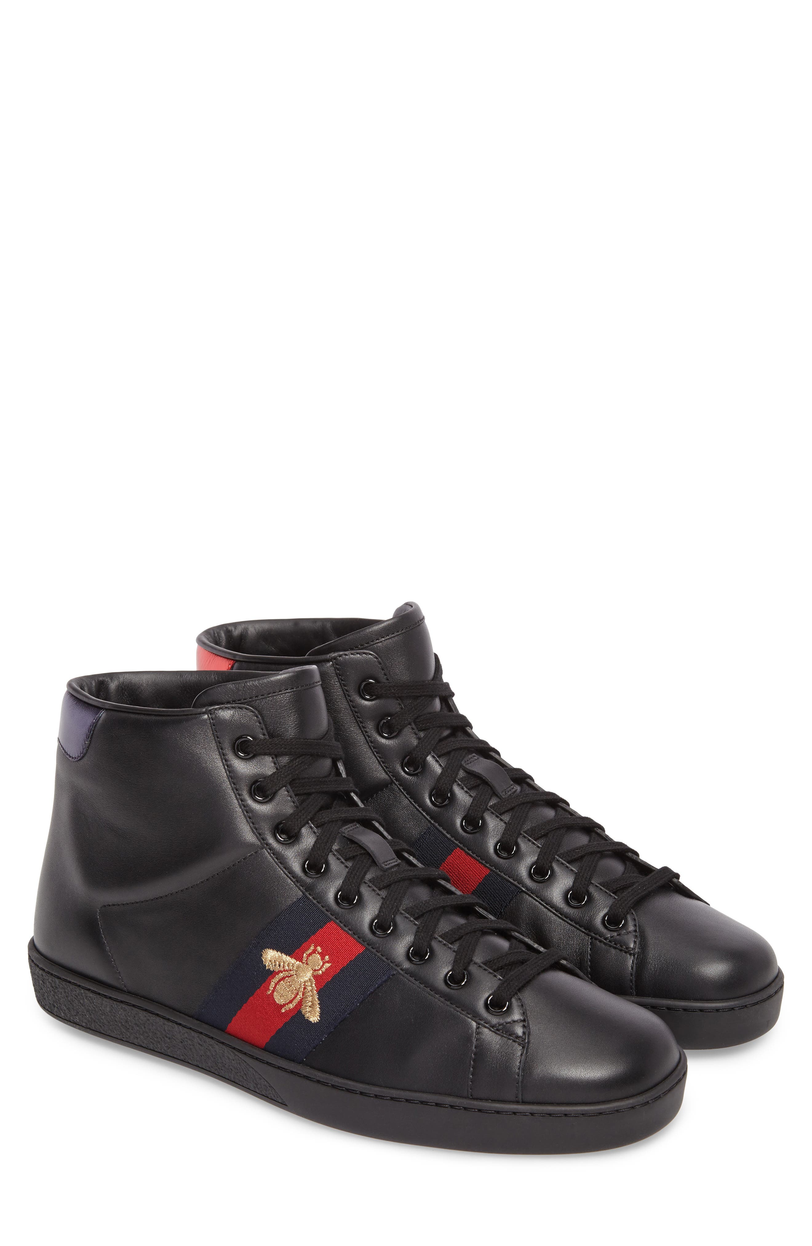 GUCCI New Ace Bee Embroidered High Top Sneakers, Black | ModeSens