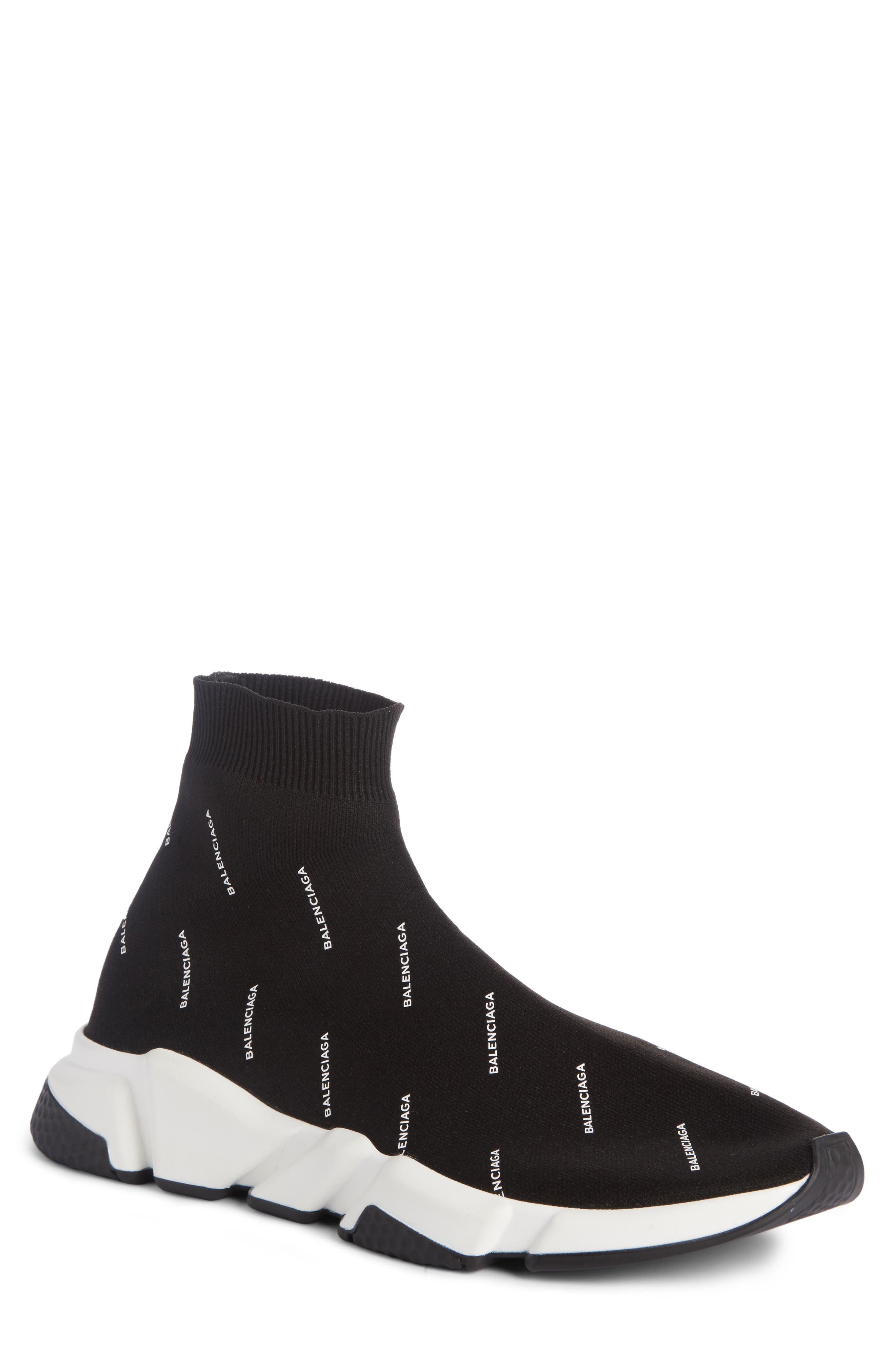 BALENCIAGA Speed Signature Mid-Top Trainer Sock Sneaker, Black White ...