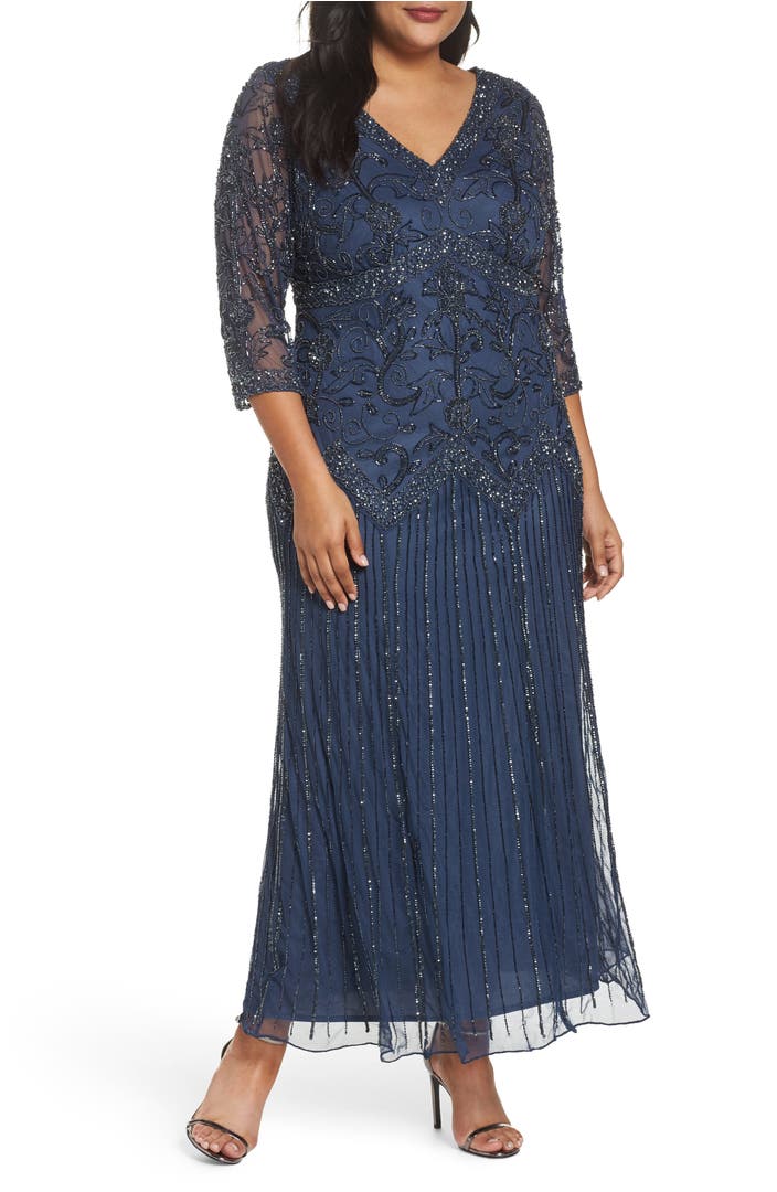 Pisarro Nights Embellished Double V-Neck Midi Dress (Plus Size) | Nordstrom