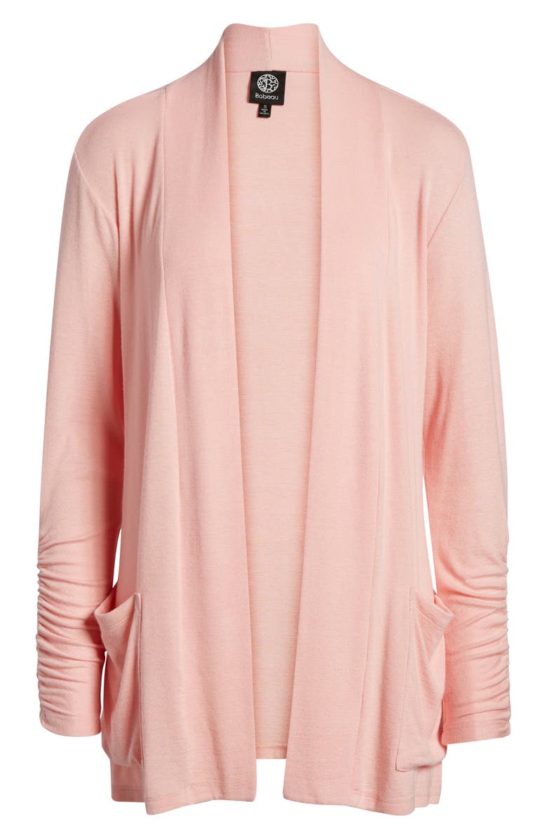 Ruched Sleeve Cardigan,
                        Main,
                        color, Pink Blossom