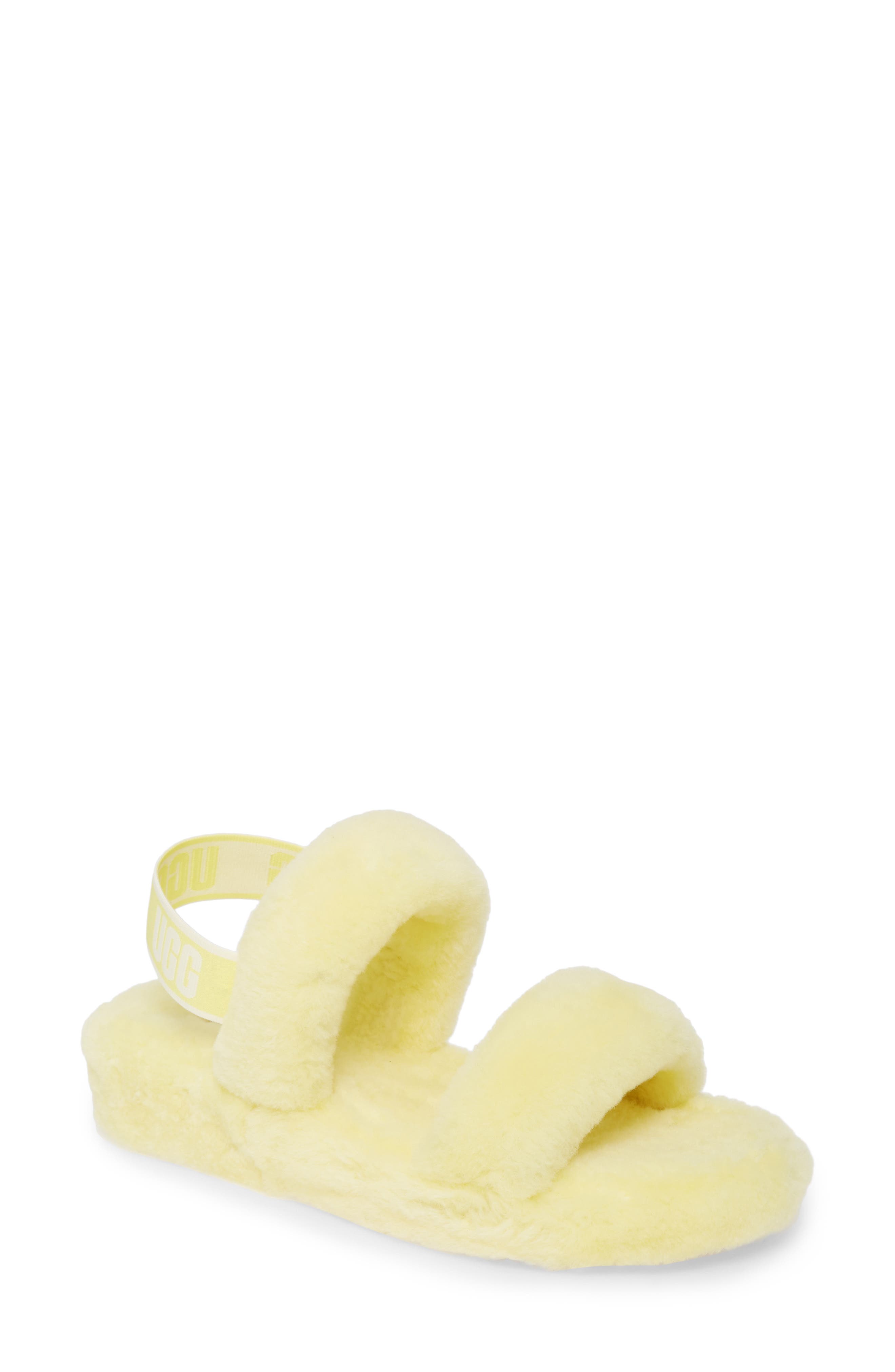yellow fluffy ugg slippers