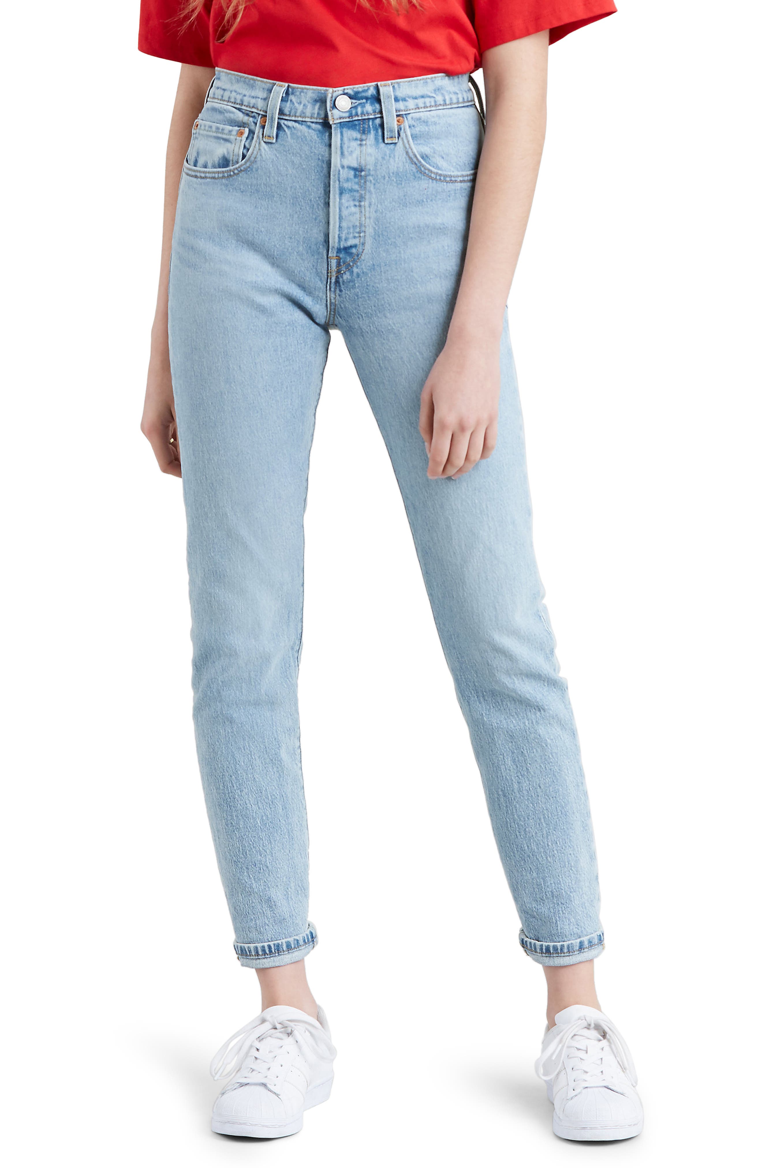 501 skinny distressed light wash jeans