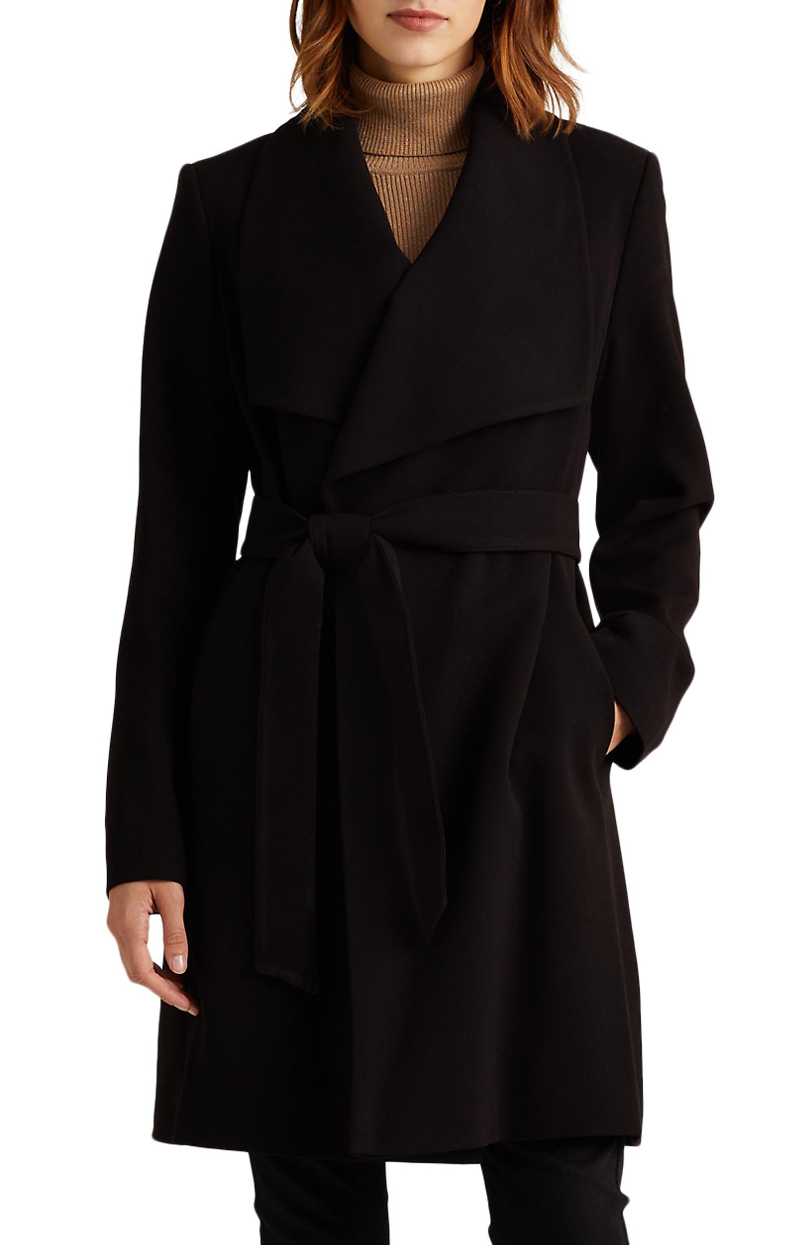 black womens wrap coat