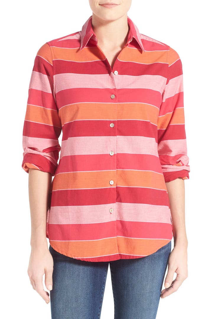 Foxcroft Horizontal Stripe Cotton Shirt | Nordstrom