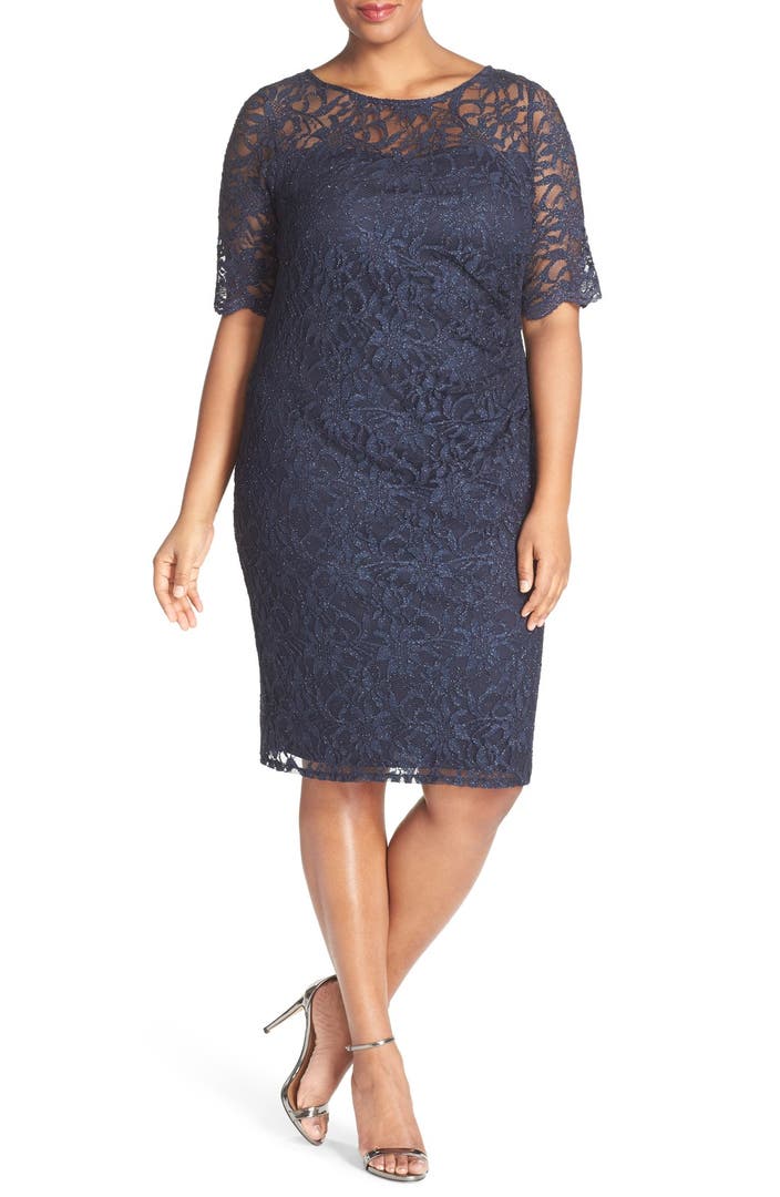 Xscape Shimmer Lace Side Ruched Cocktail Dress (Plus Size) | Nordstrom