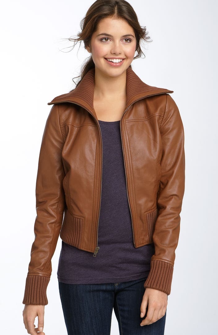 Frenchi® Leather Bomber Jacket (Juniors) | Nordstrom