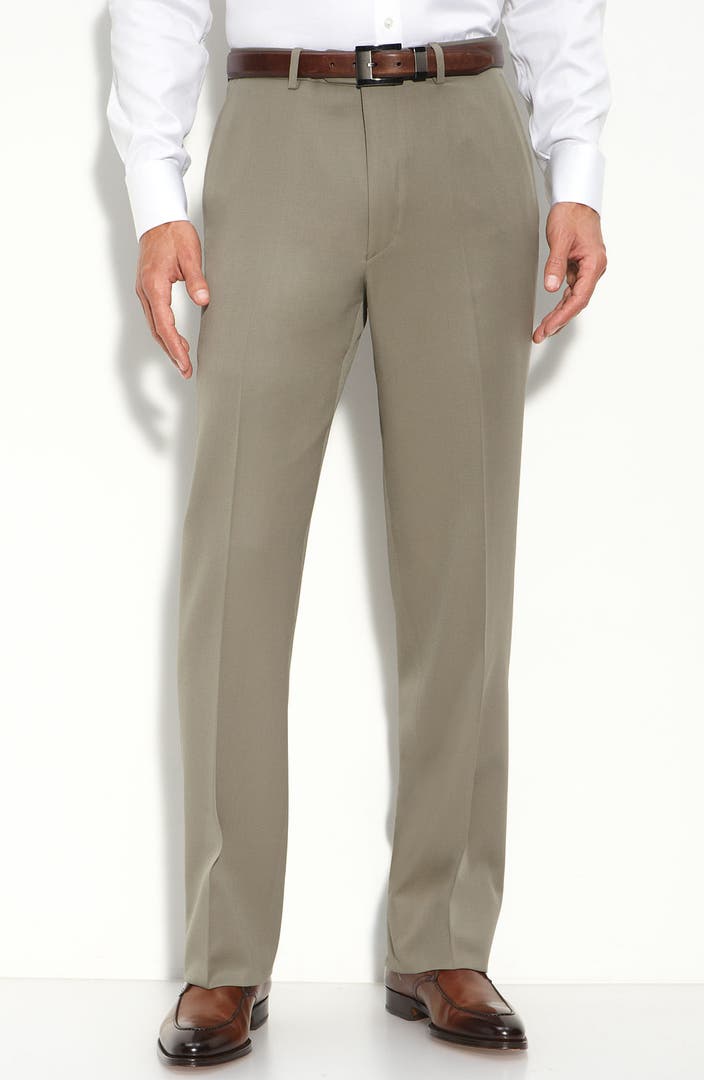 Pazoni Flat Front Wool Gabardine Trousers | Nordstrom