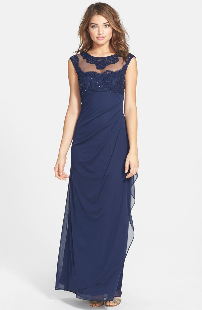 Xscape Embellished Lace Bodice Ruched Column Gown | Nordstrom