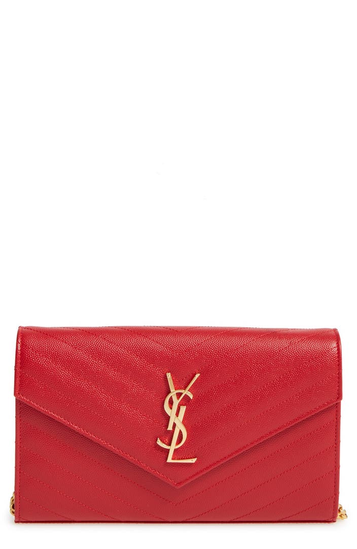 Saint Laurent 'Large Monogram' Quilted Leather Wallet on a Chain ...