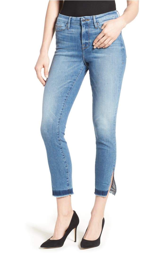 Good American Good Legs High Rise Split Hem Crop Skinny Jeans (Blue 024 ...