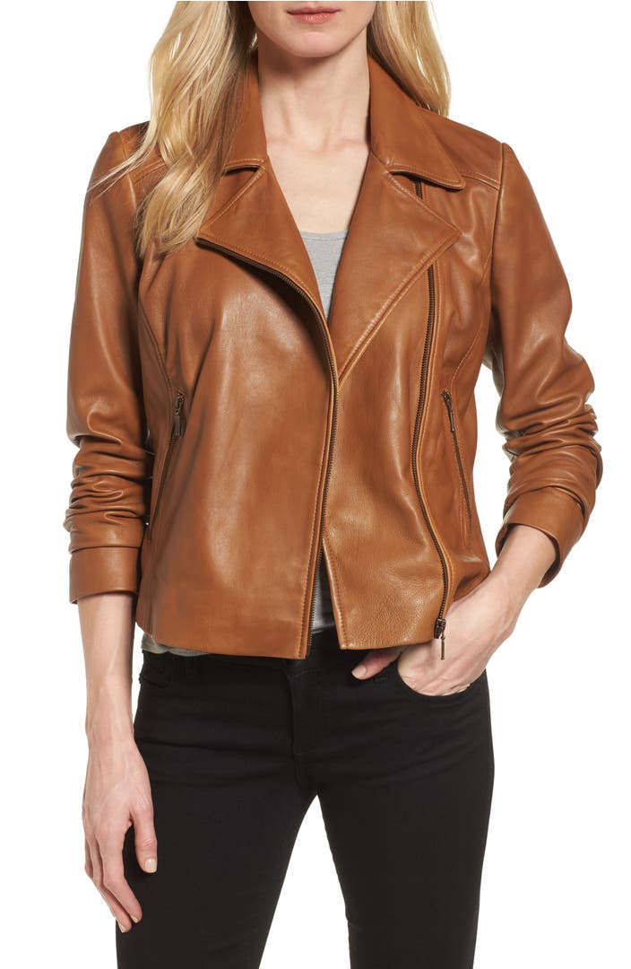 Halogen® Leather Moto Jacket (Regular & Petite) | Nordstrom