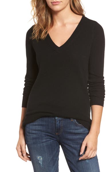 Main Image - Halogen® V-Neck Cashmere Sweater (Regular & Petite)