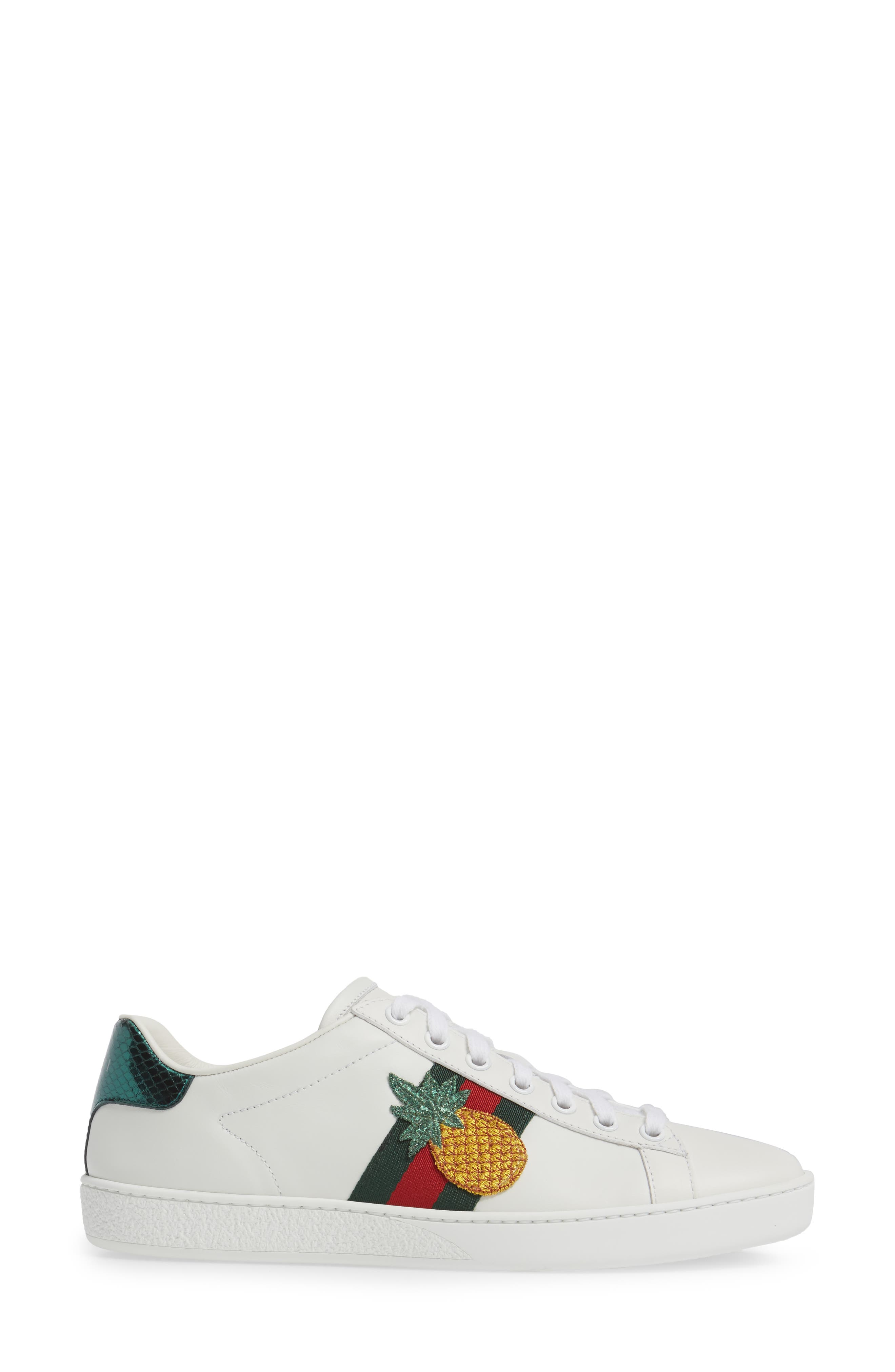 GUCCI New Ace Pineapple-Embellished Leather Trainers in White Leather ...