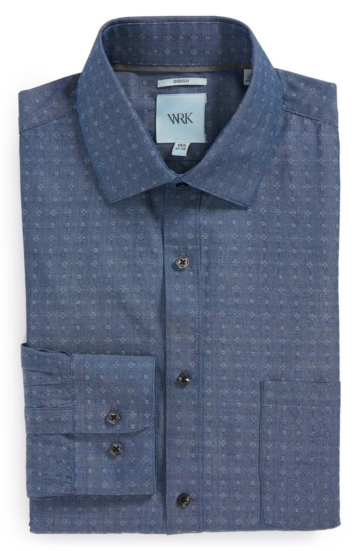 W.R.K Extra Trim Fit Indigo Dobby Dress Shirt | Nordstrom