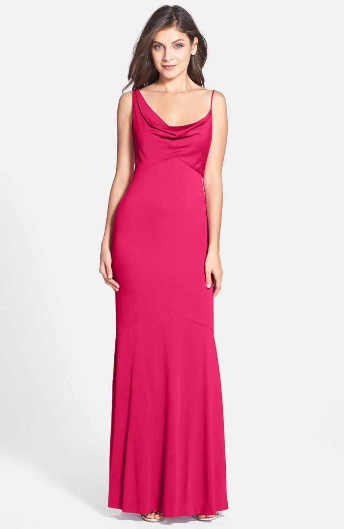 Nicole Miller Drape Neck Crepe Trumpet Gown | Nordstrom