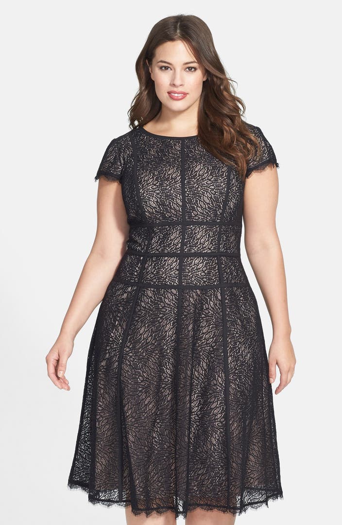Adrianna Papell 'Converging' Banded Lace Dress (Plus Size) | Nordstrom